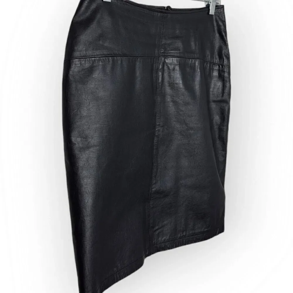 Limited Express Women's Vintage 90s Genuine Leather Pencil Midi Skirt Black size